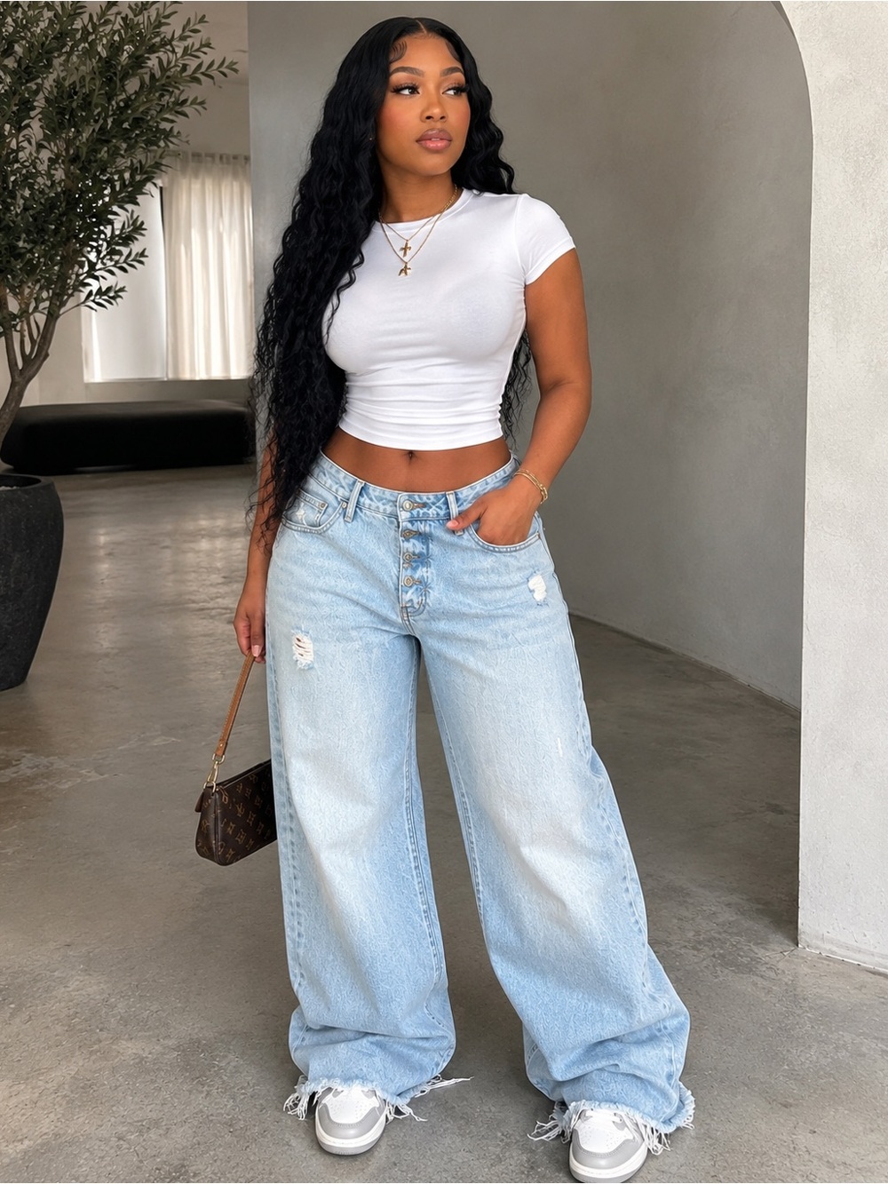 Old Navy Light Blue High-Rise Wide Leg Button-Fly Jeans